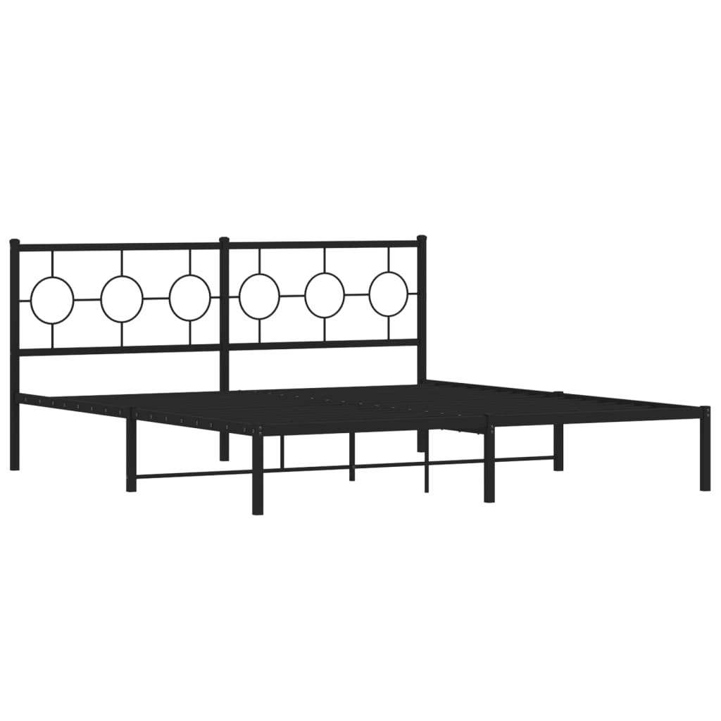 Metal Bed Frame without Mattress with Headboard Black 183x213cm