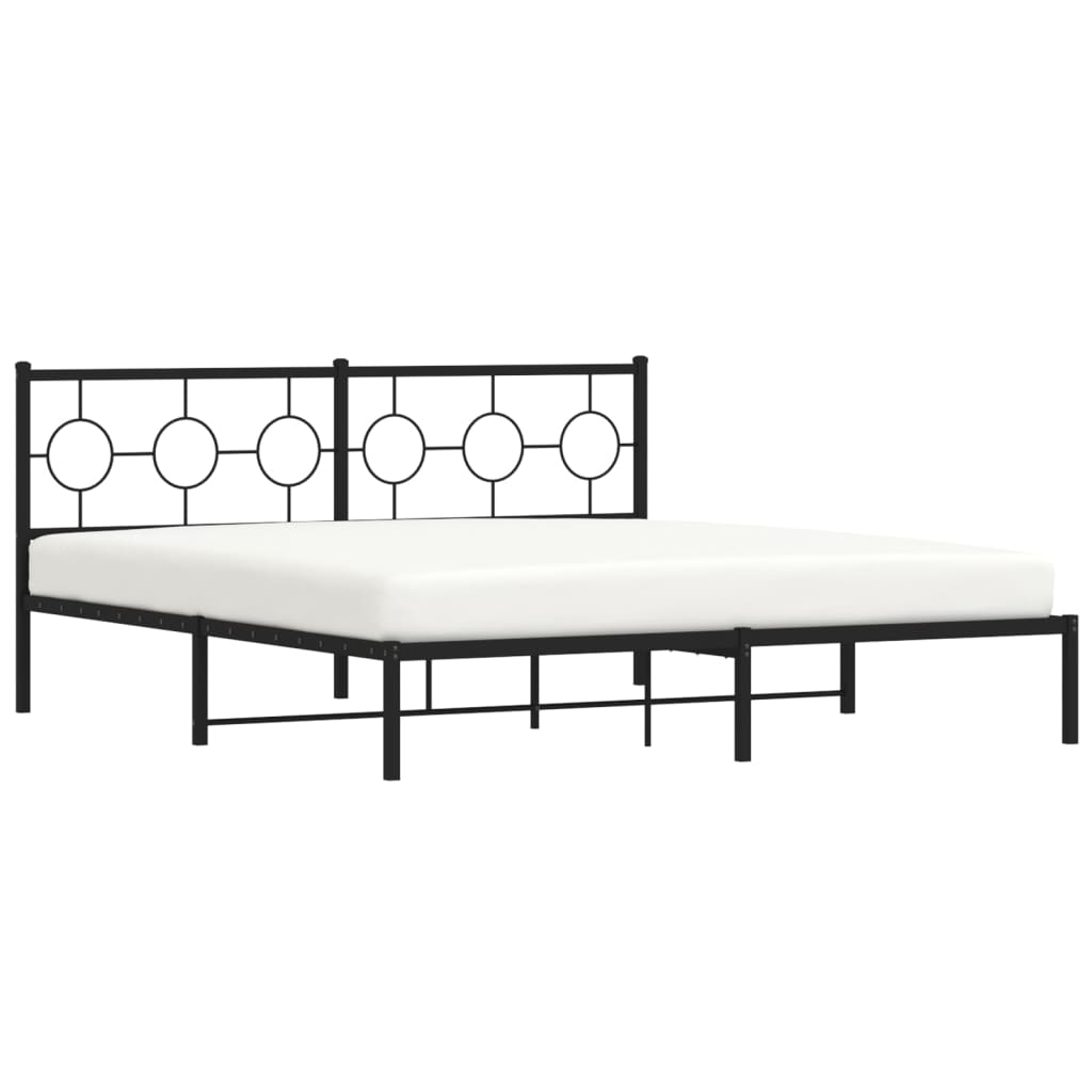 Metal Bed Frame without Mattress with Headboard Black 183x213cm