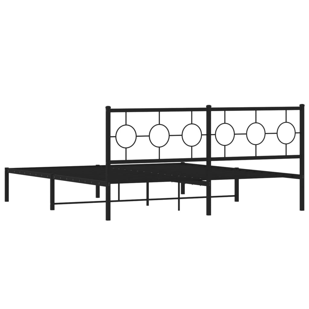Metal Bed Frame without Mattress with Headboard Black 183x213cm