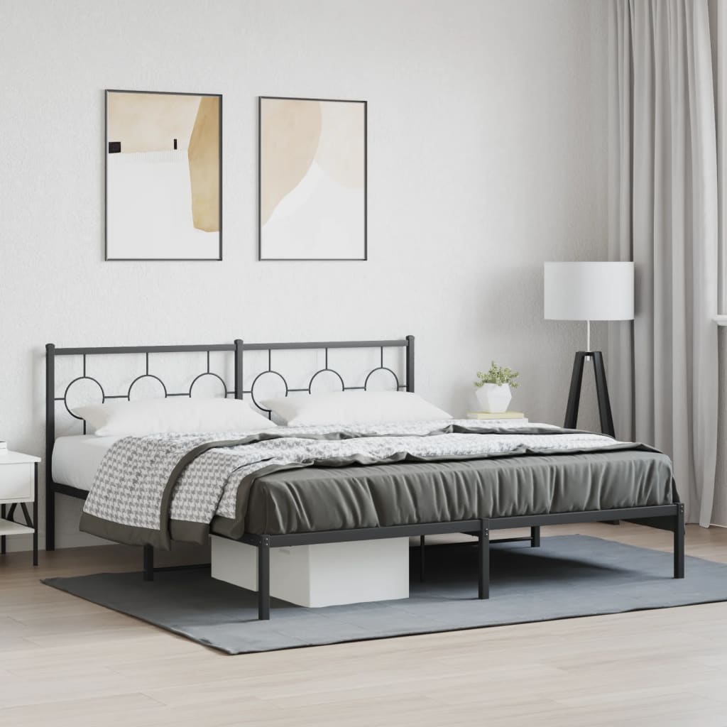 Metal Bed Frame without Mattress with Headboard Black 183x213cm
