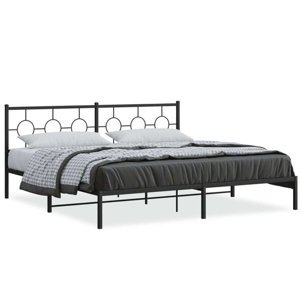 Metal Bed Frame without Mattress with Headboard Black 193x203cm