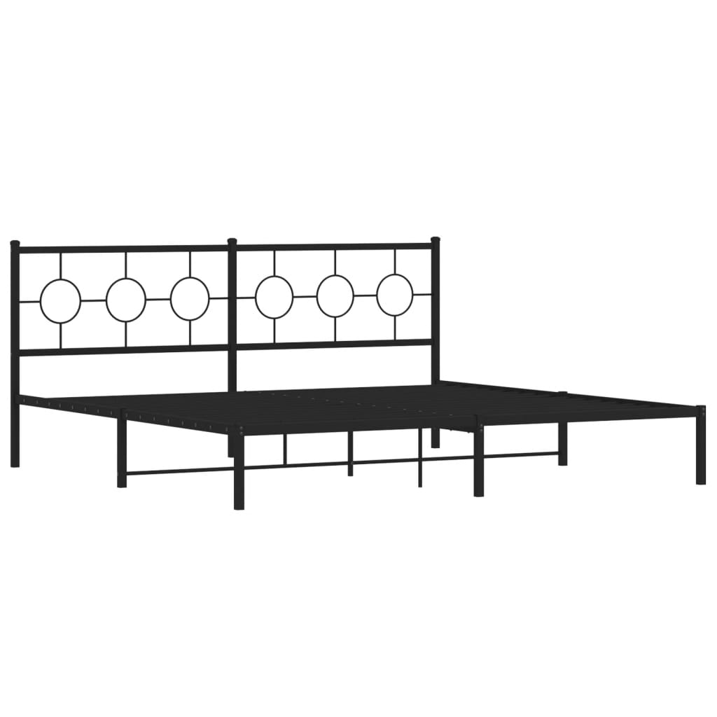 Metal Bed Frame without Mattress with Headboard Black 193x203cm