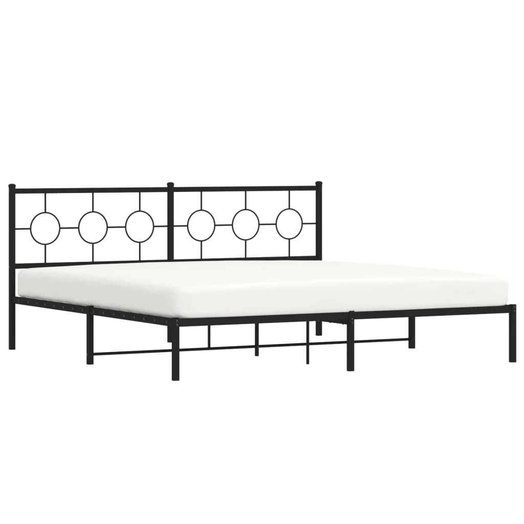 Metal Bed Frame without Mattress with Headboard Black 193x203cm