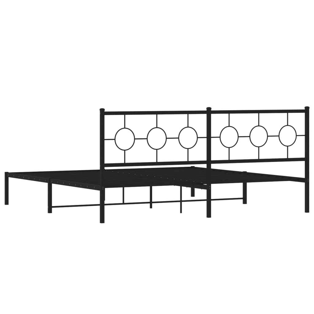 Metal Bed Frame without Mattress with Headboard Black 193x203cm