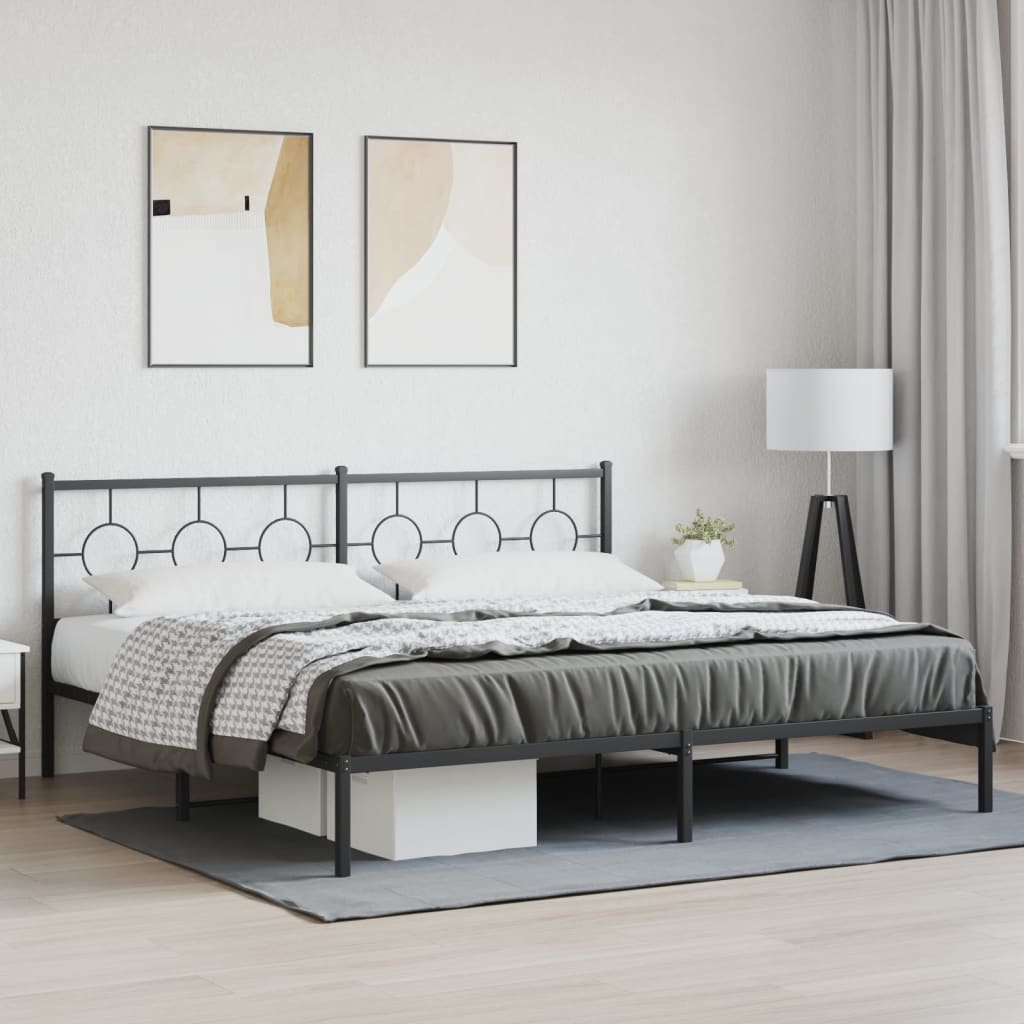 Metal Bed Frame without Mattress with Headboard Black 193x203cm