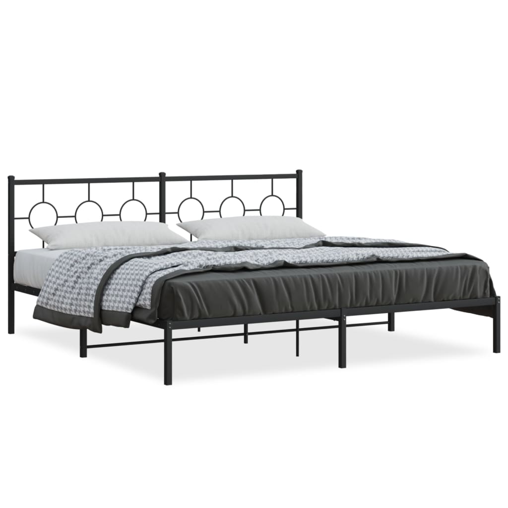Metal Bed Frame without Mattress with Headboard Black 200x200cm