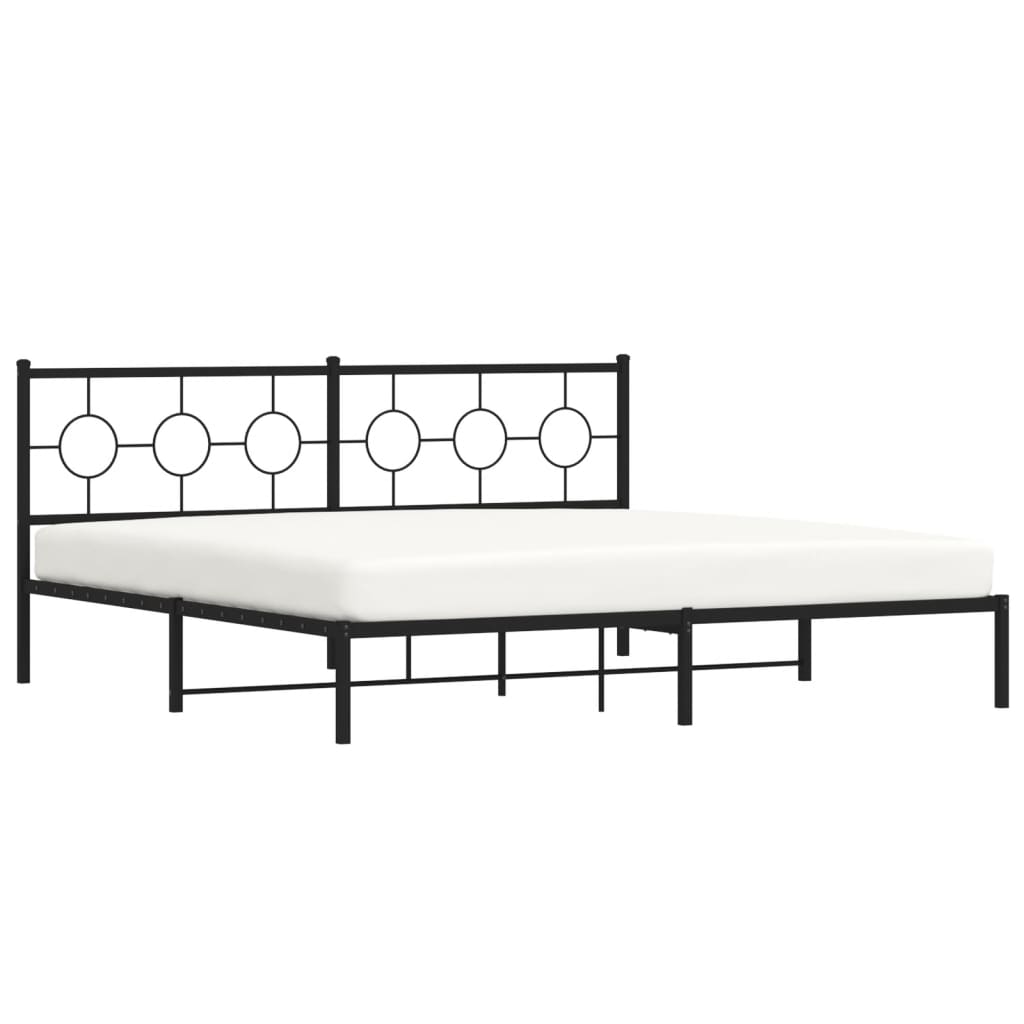 Metal Bed Frame without Mattress with Headboard Black 200x200cm