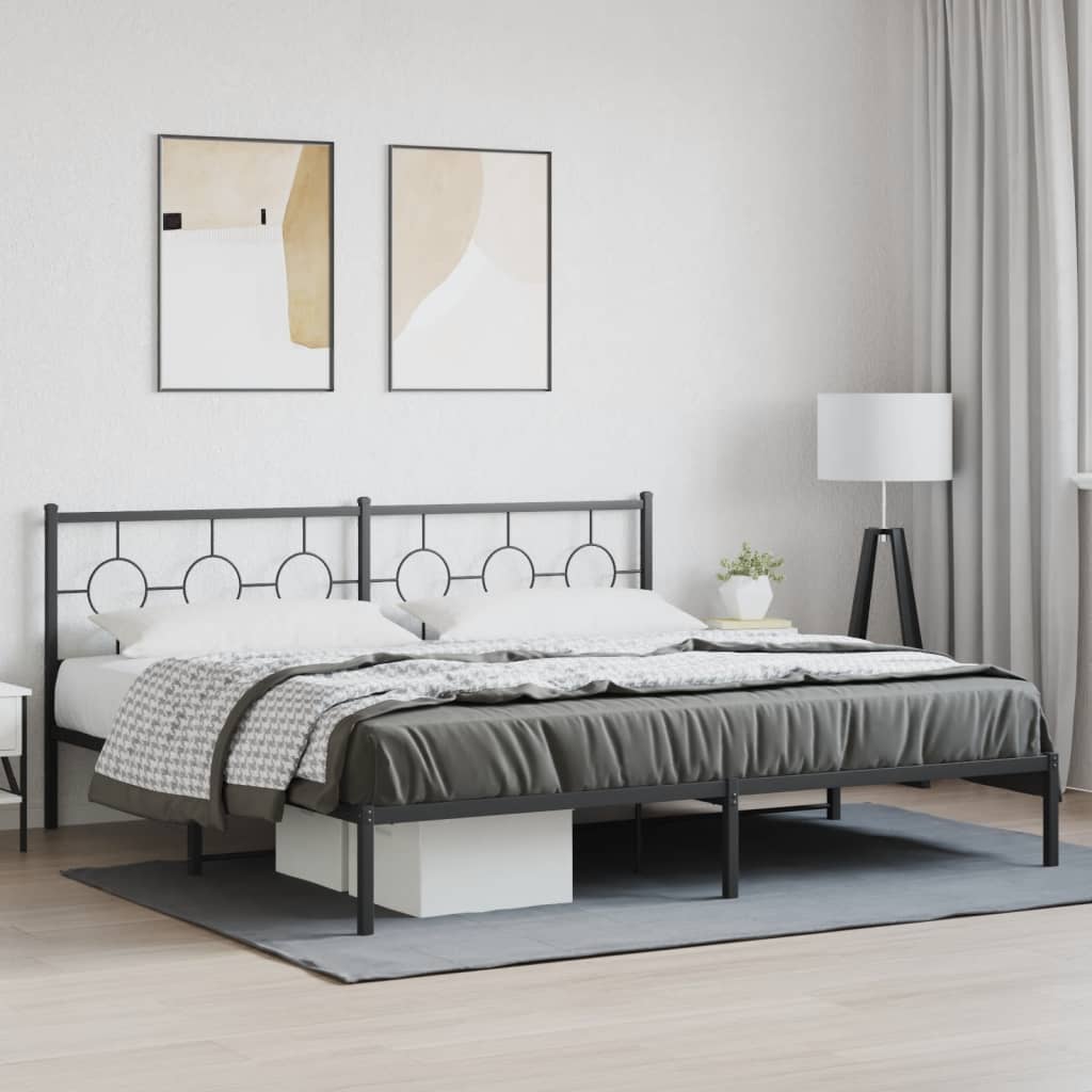 Metal Bed Frame without Mattress with Headboard Black 200x200cm