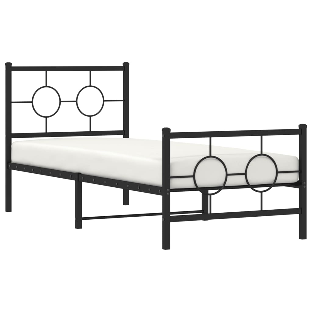 Metal Bed Frame without Mattress with Footboard Black 75x190cm
