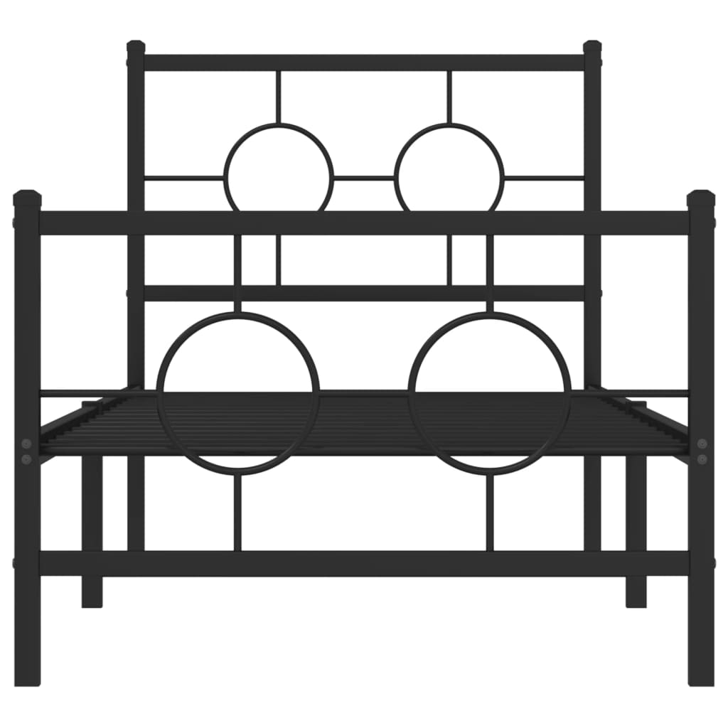 Metal Bed Frame without Mattress with Footboard Black 75x190cm