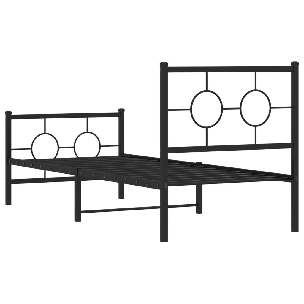 Metal Bed Frame without Mattress with Footboard Black 75x190cm