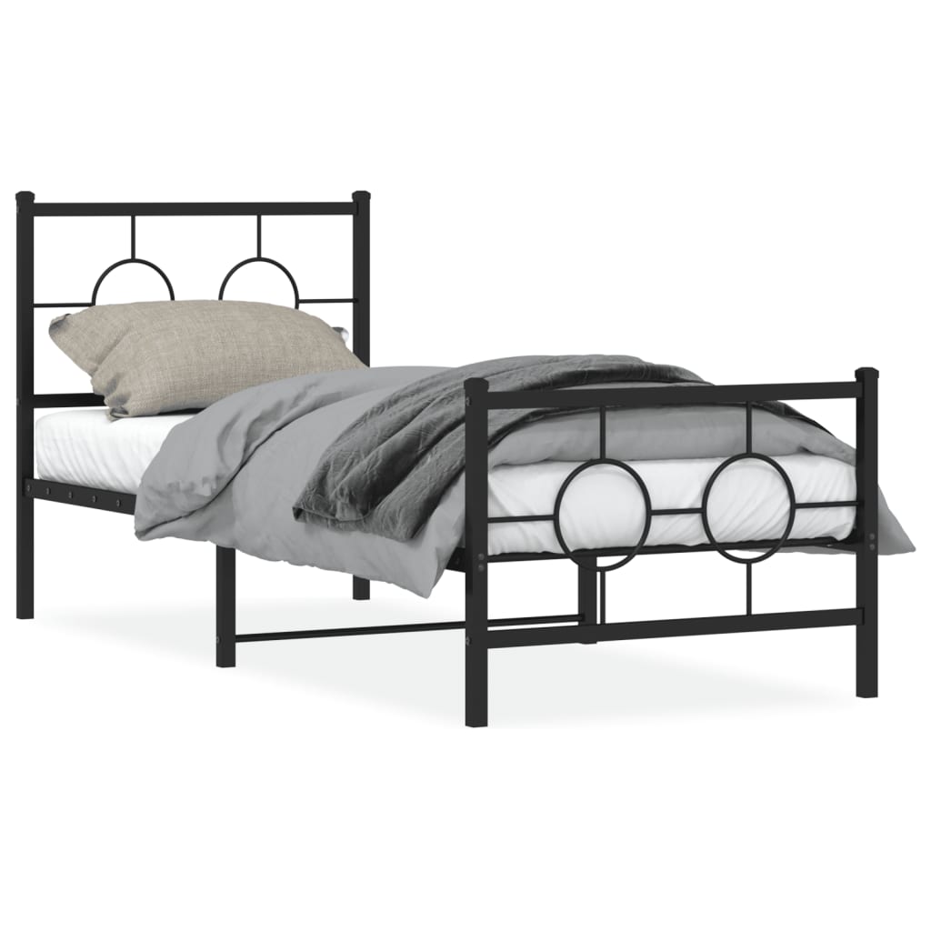 Metal Bed Frame without Mattress with Footboard Black 80x200cm