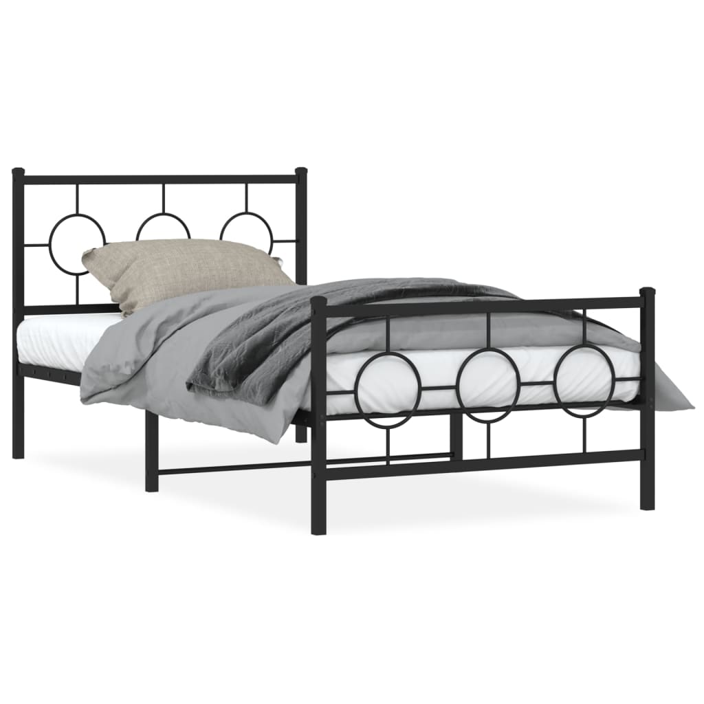 Metal Bed Frame without Mattress with Footboard Black 100x190cm
