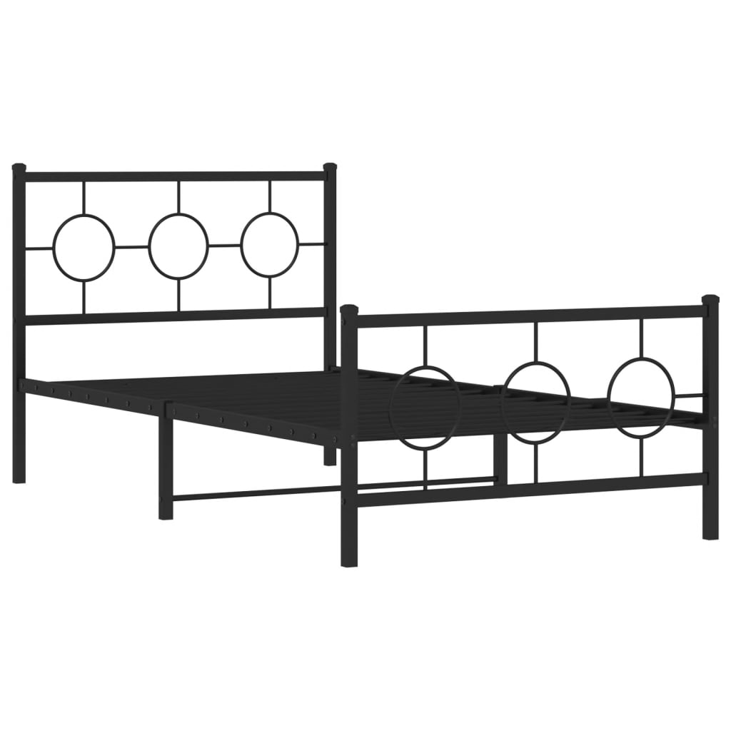 Metal Bed Frame without Mattress with Footboard Black 100x190cm
