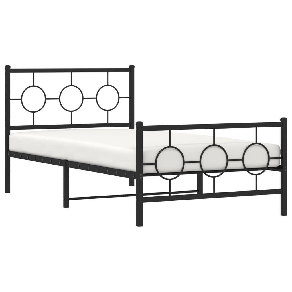 Metal Bed Frame without Mattress with Footboard Black 100x190cm