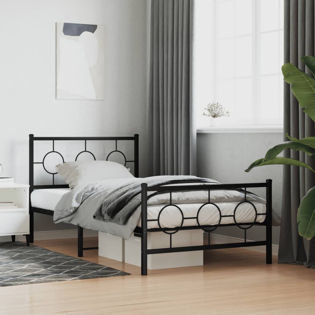 Metal Bed Frame without Mattress with Footboard Black 100x190cm