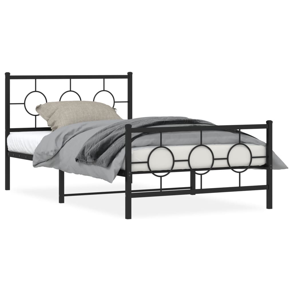Metal Bed Frame without Mattress with Footboard Black 107x203cm