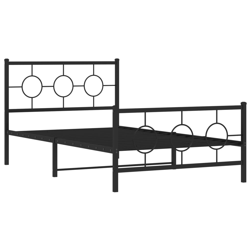 Metal Bed Frame without Mattress with Footboard Black 107x203cm