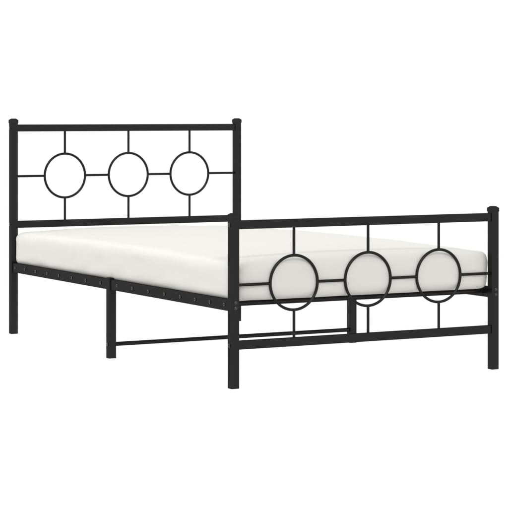 Metal Bed Frame without Mattress with Footboard Black 107x203cm