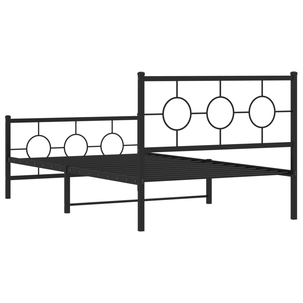 Metal Bed Frame without Mattress with Footboard Black 107x203cm
