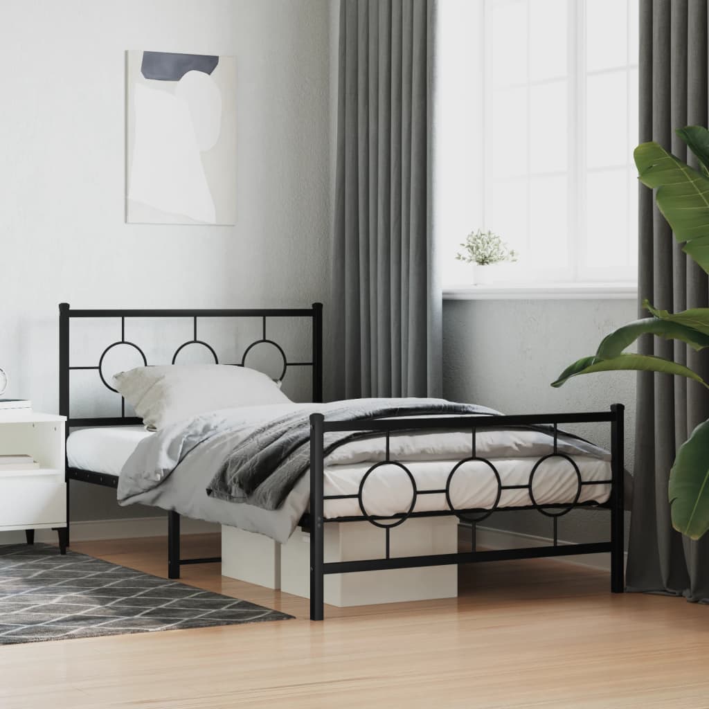 Metal Bed Frame without Mattress with Footboard Black 107x203cm