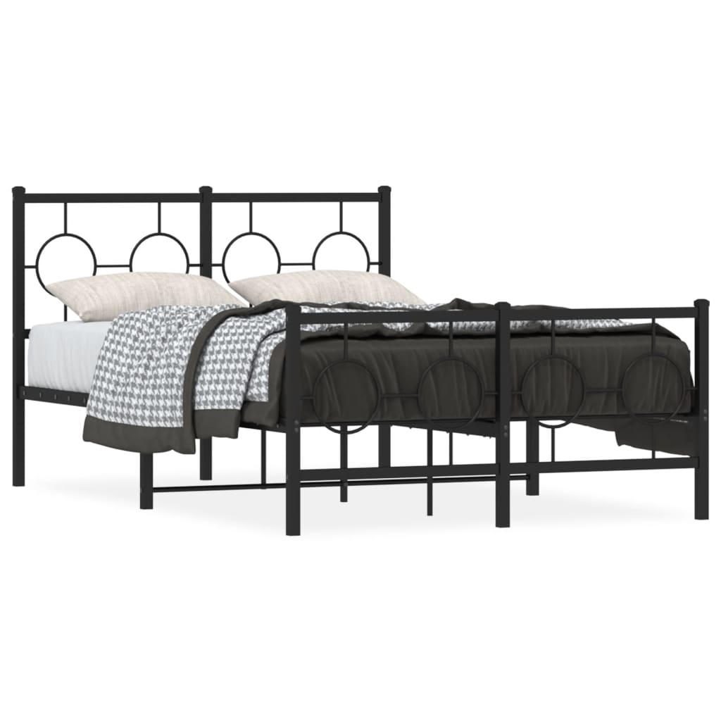 Metal Bed Frame without Mattress with Footboard Black 120x190cm