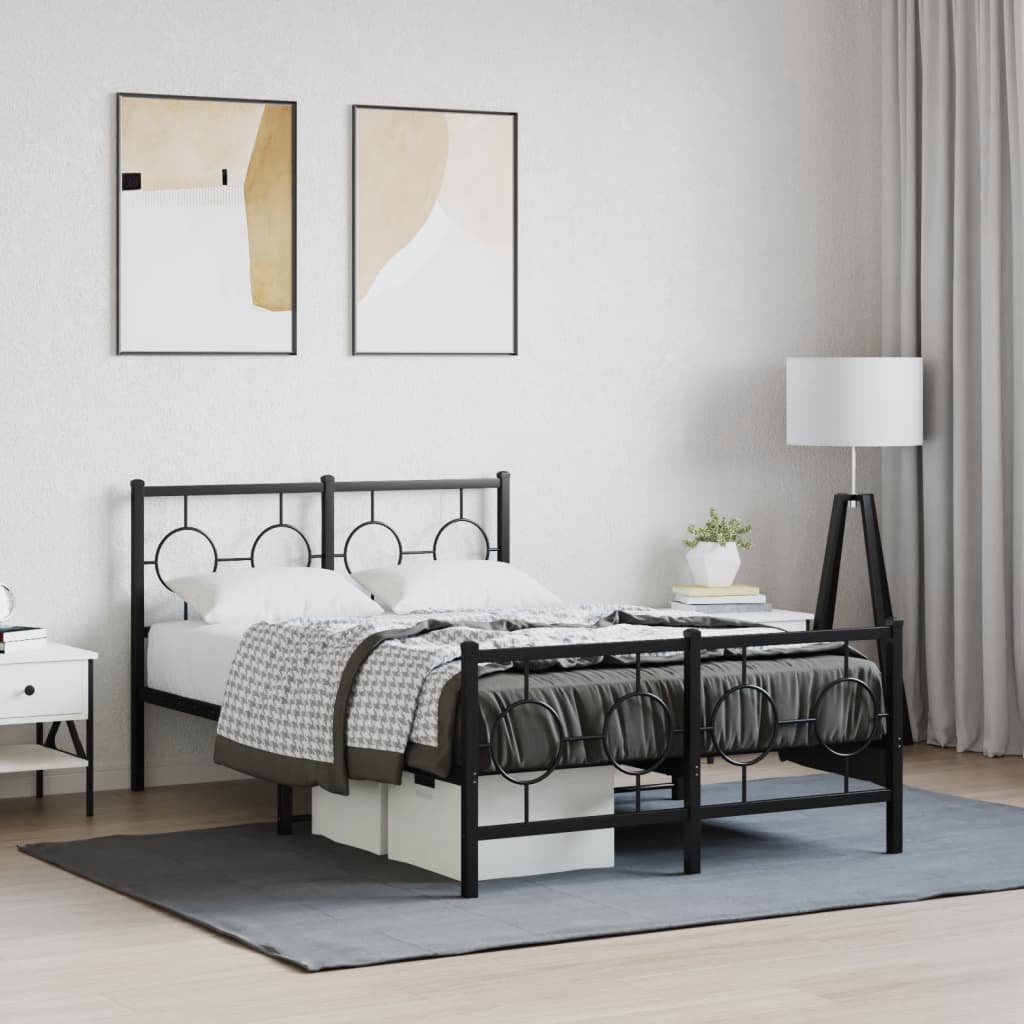 Metal Bed Frame without Mattress with Footboard Black 120x190cm