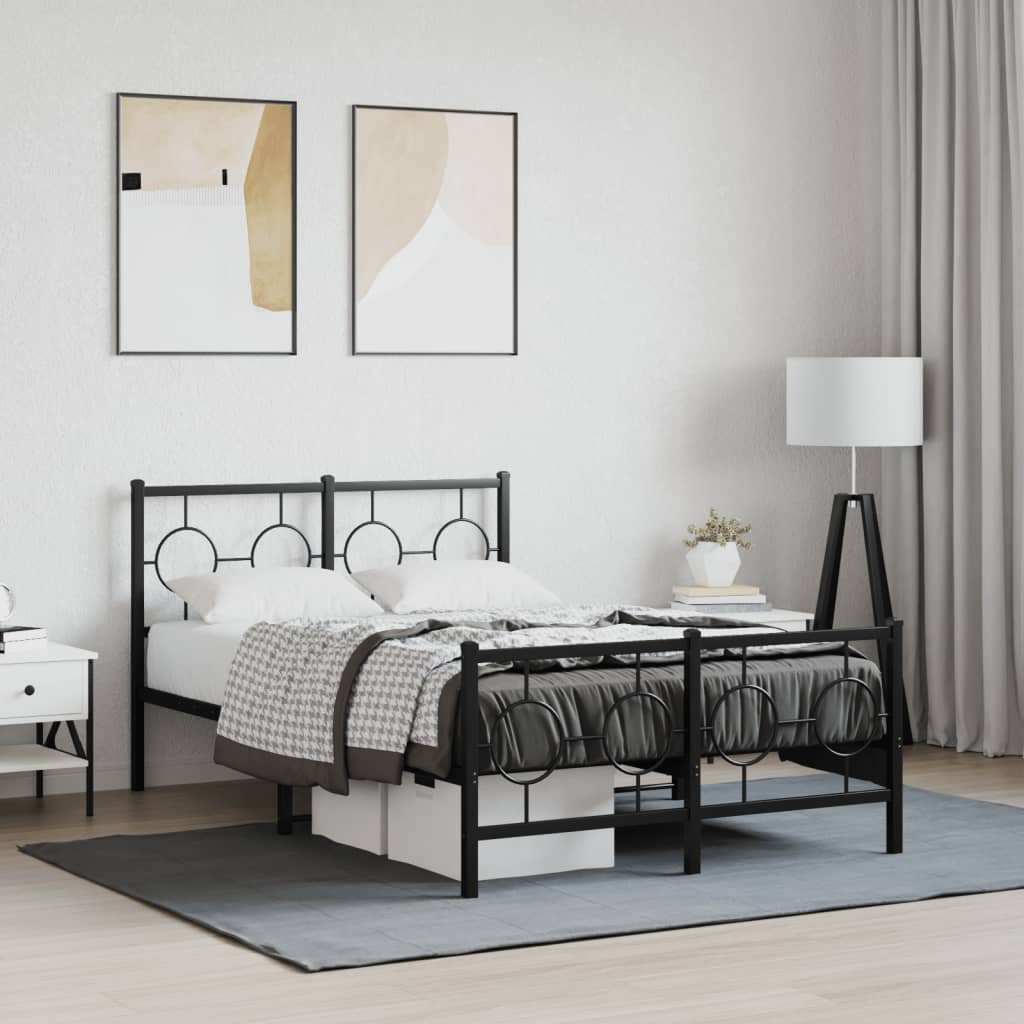 Metal Bed Frame without Mattress with Footboard Black 120x200cm