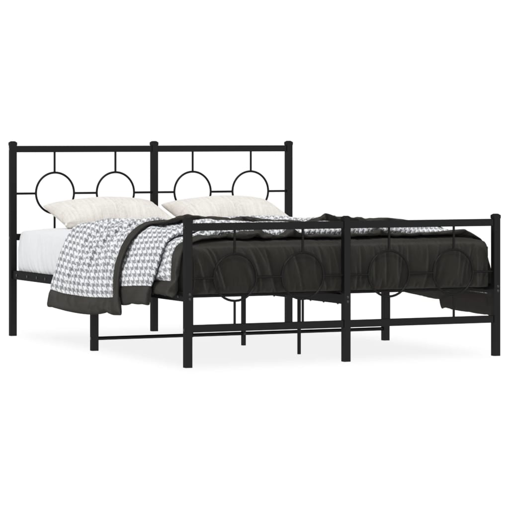 Metal Bed Frame without Mattress with Footboard Black 135x190cm