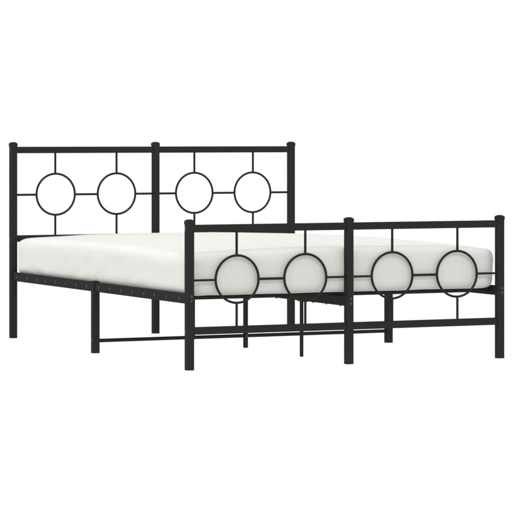 Metal Bed Frame without Mattress with Footboard Black 135x190cm