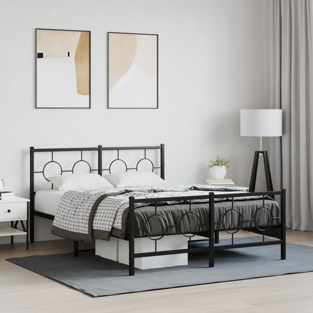 Metal Bed Frame without Mattress with Footboard Black 135x190cm