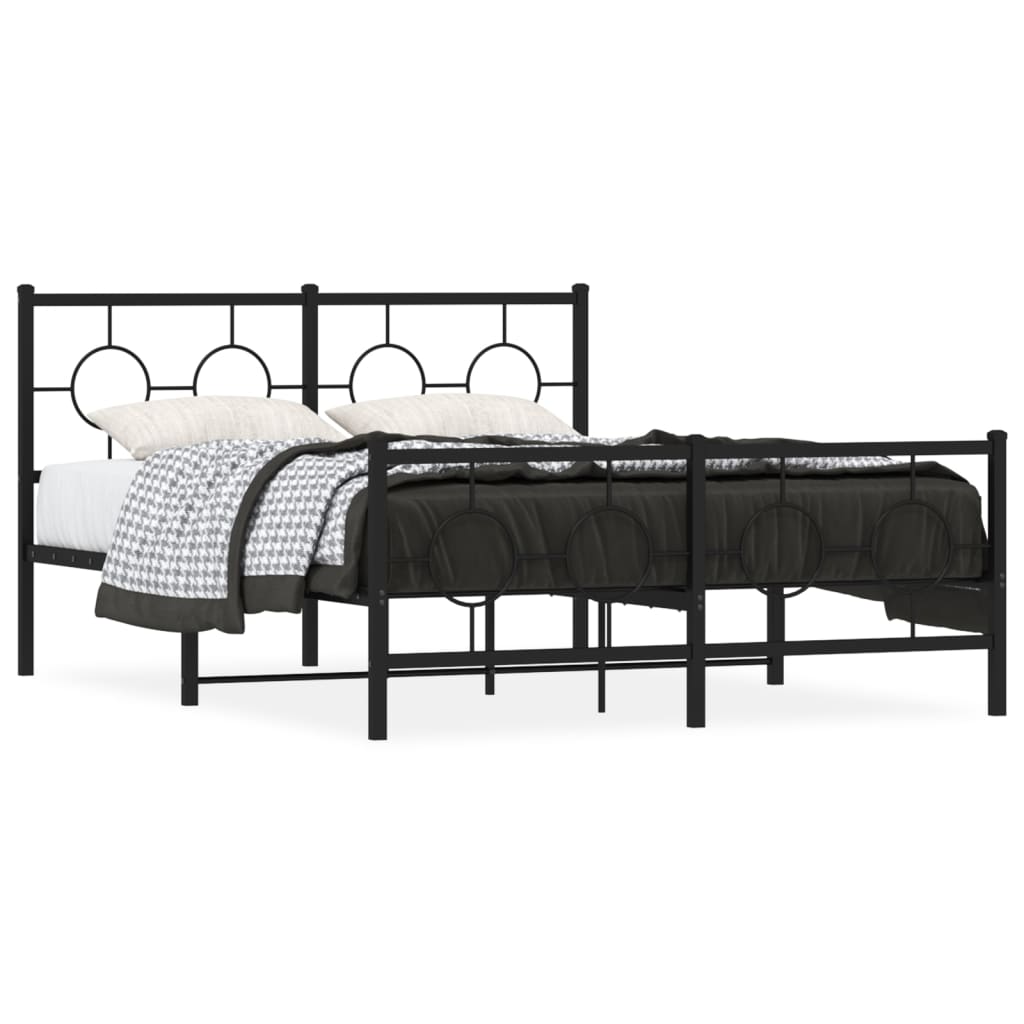 Metal Bed Frame without Mattress with Footboard Black 140x190cm