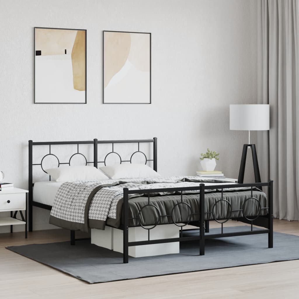 Metal Bed Frame without Mattress with Footboard Black 140x190cm