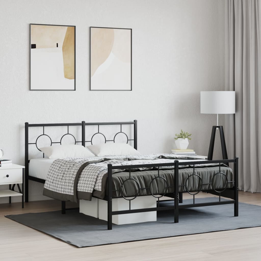 Metal Bed Frame without Mattress with Footboard Black 140x200cm