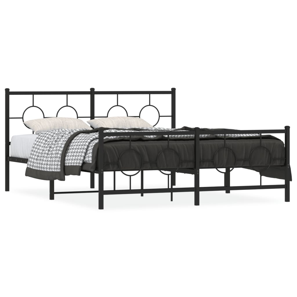 Metal Bed Frame without Mattress with Footboard Black 150x200cm