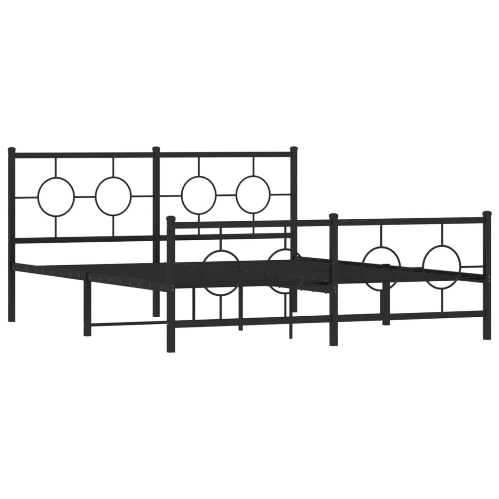 Metal Bed Frame without Mattress with Footboard Black 150x200cm