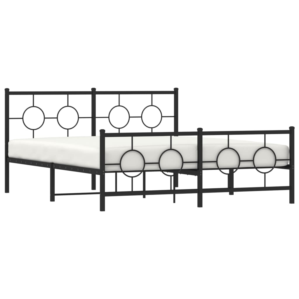 Metal Bed Frame without Mattress with Footboard Black 150x200cm