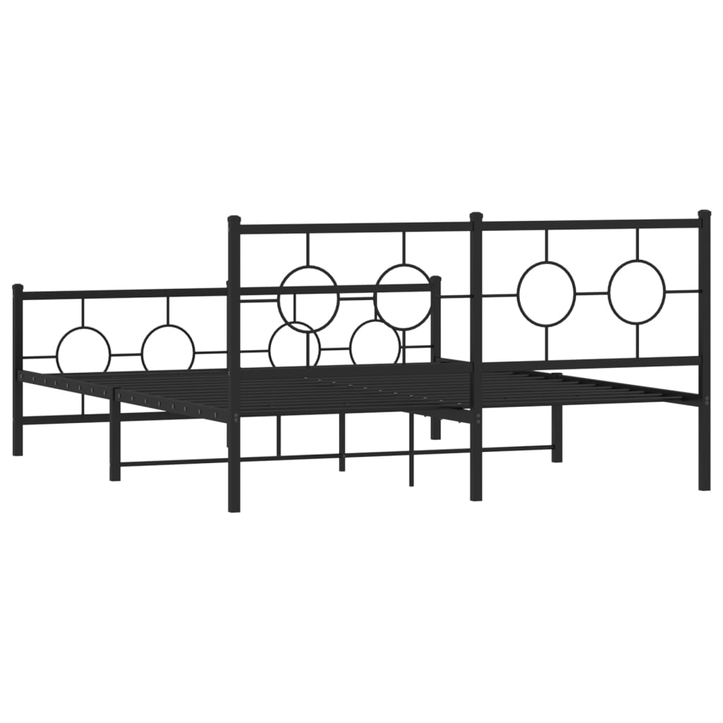Metal Bed Frame without Mattress with Footboard Black 150x200cm