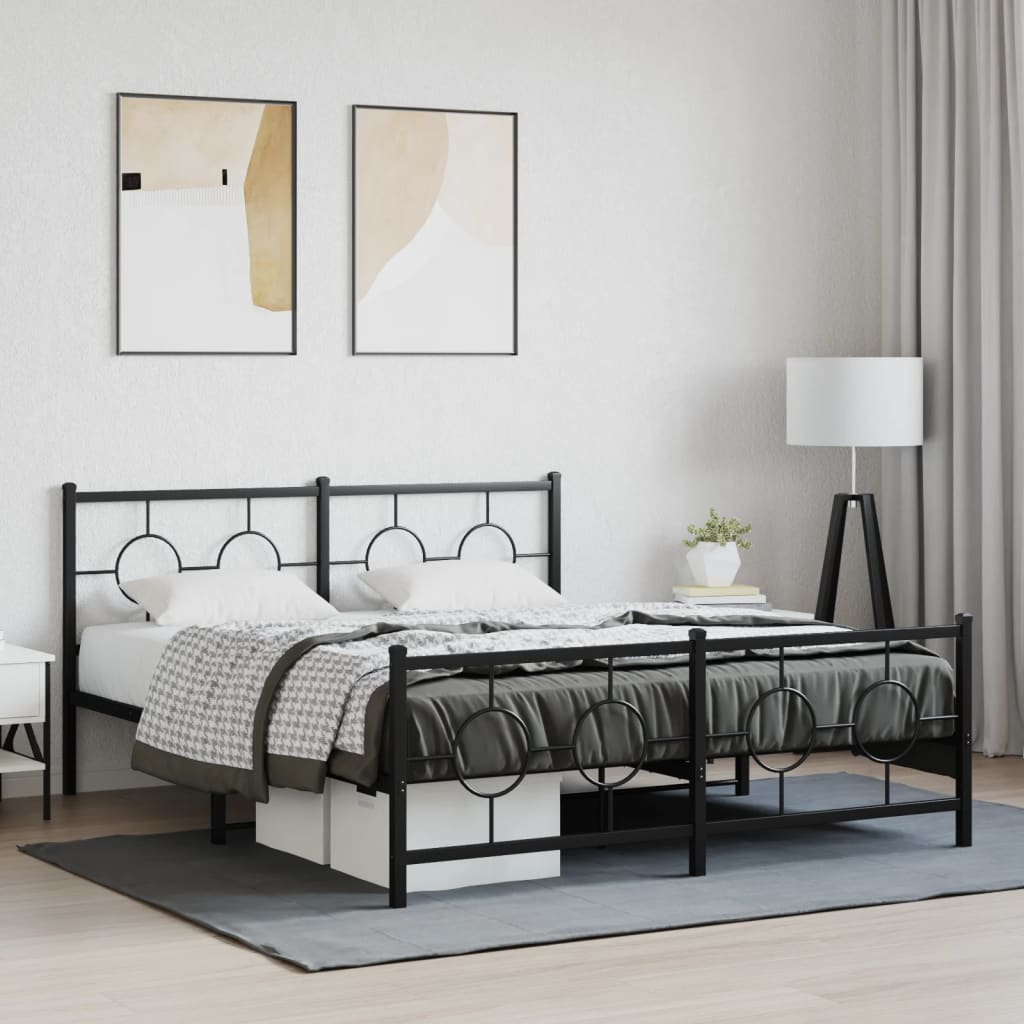 Metal Bed Frame without Mattress with Footboard Black 150x200cm