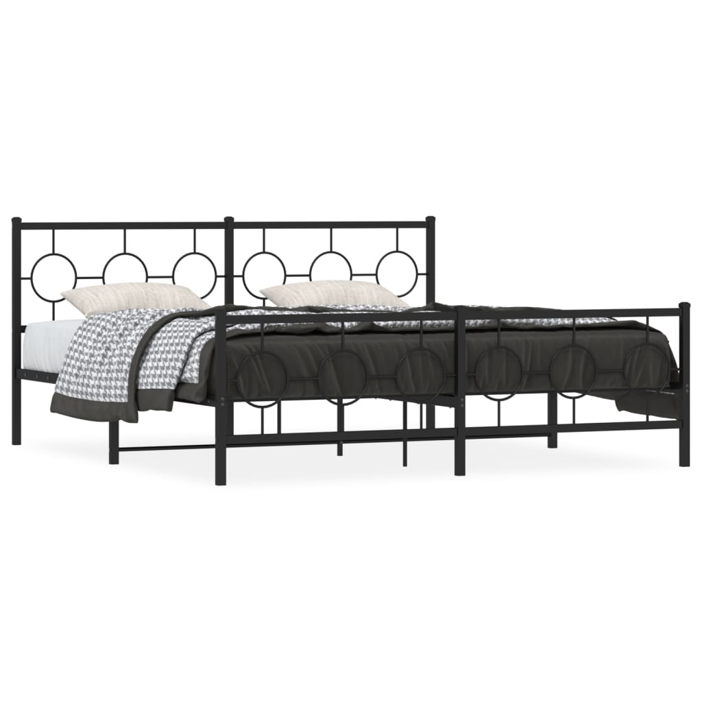 Metal Bed Frame without Mattress with Footboard Black 183x213cm