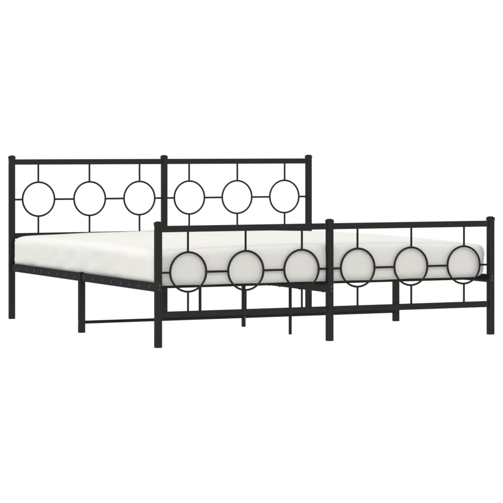 Metal Bed Frame without Mattress with Footboard Black 183x213cm
