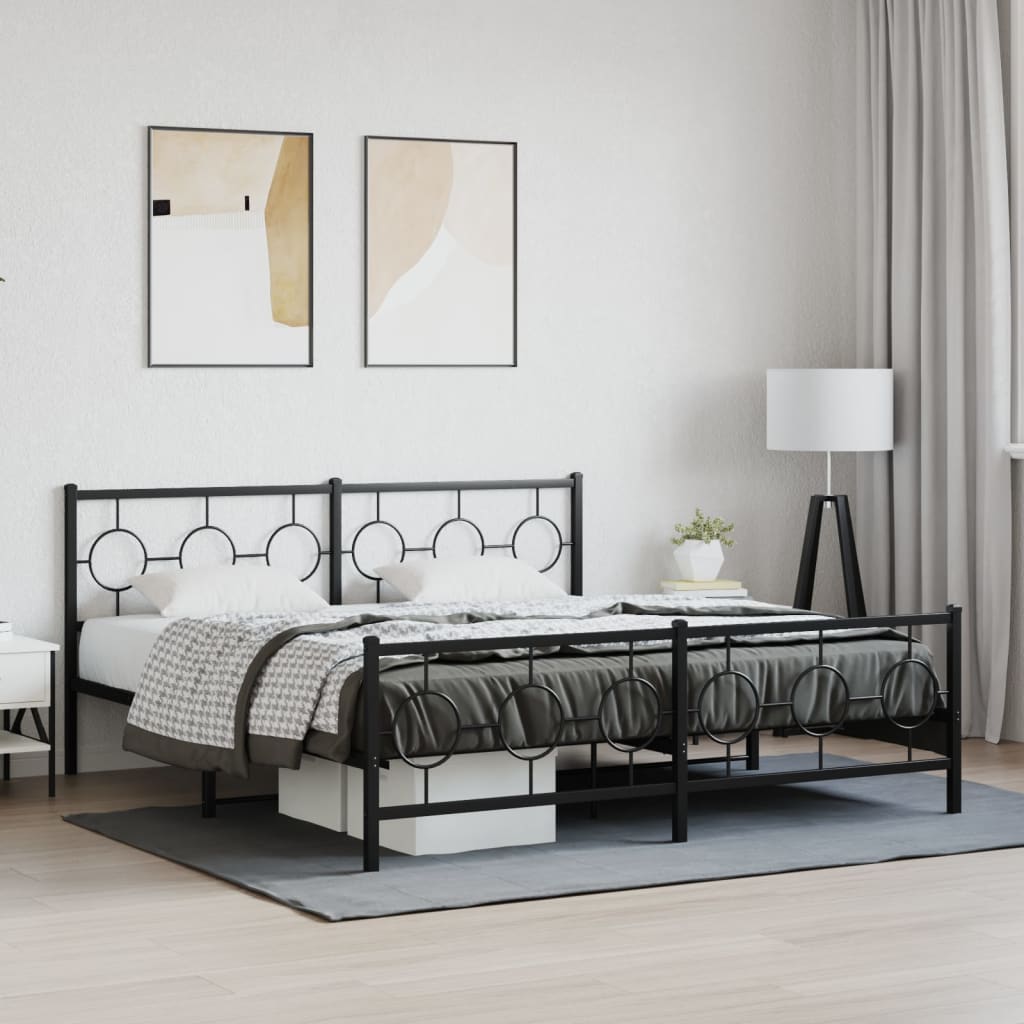 Metal Bed Frame without Mattress with Footboard Black 183x213cm