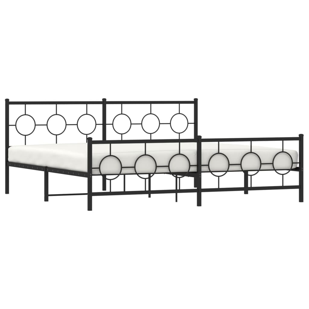 Metal Bed Frame without Mattress with Footboard Black 193x203cm