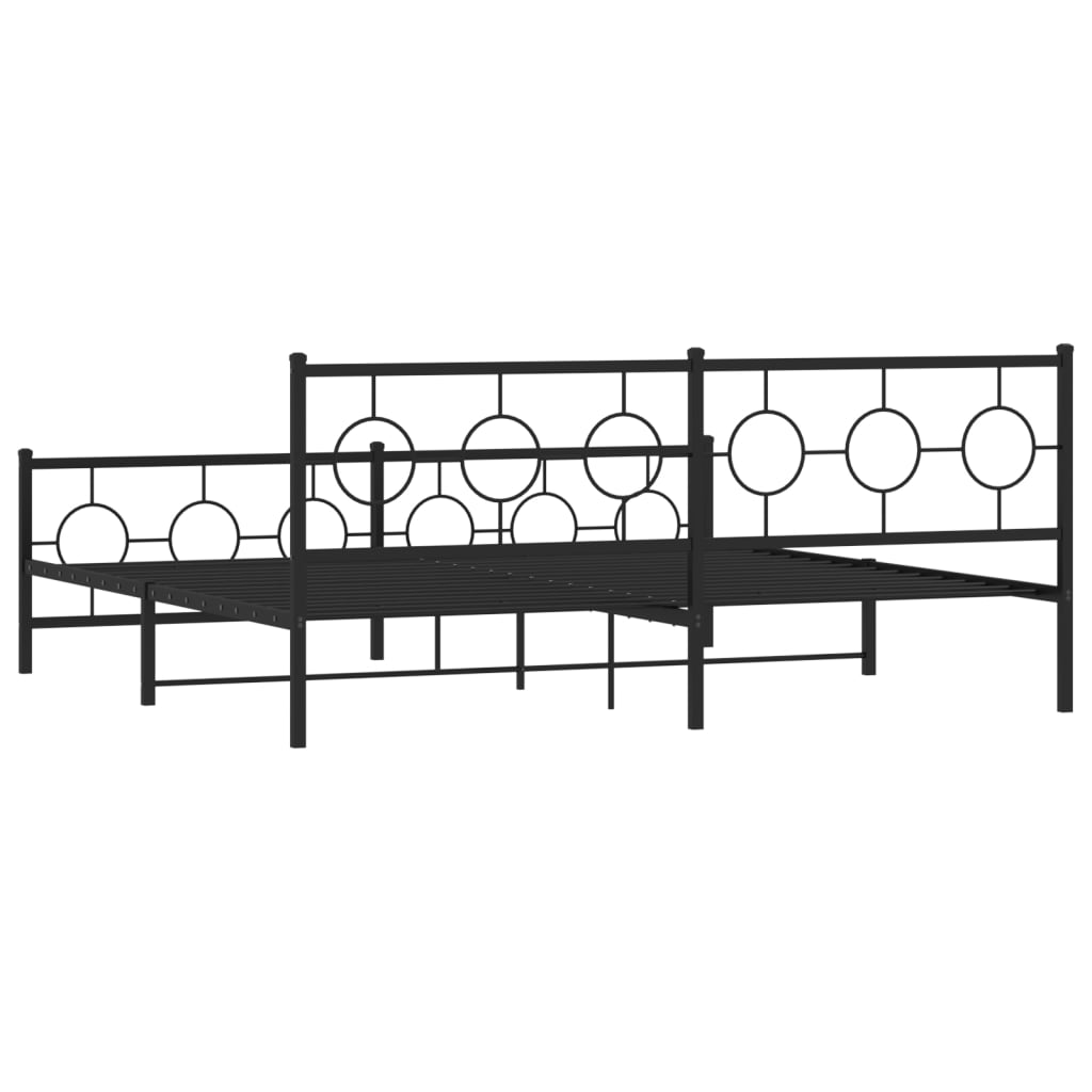 Metal Bed Frame without Mattress with Footboard Black 193x203cm