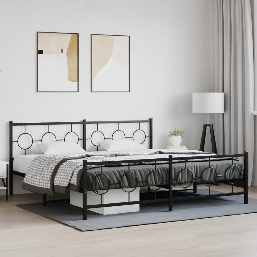 Metal Bed Frame without Mattress with Footboard Black 193x203cm