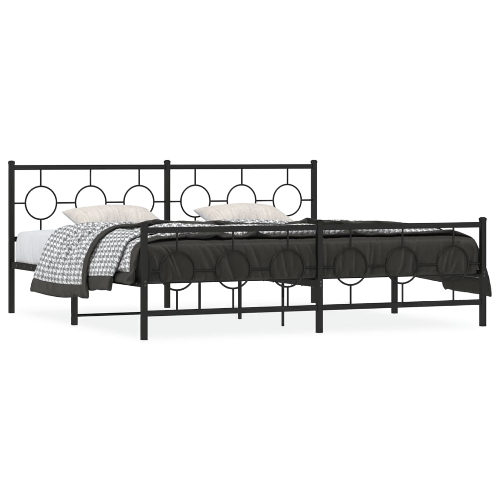 Metal Bed Frame without Mattress with Footboard Black 200x200cm
