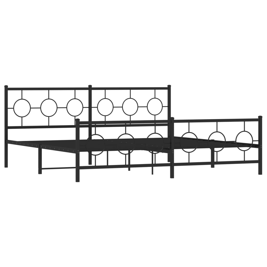 Metal Bed Frame without Mattress with Footboard Black 200x200cm