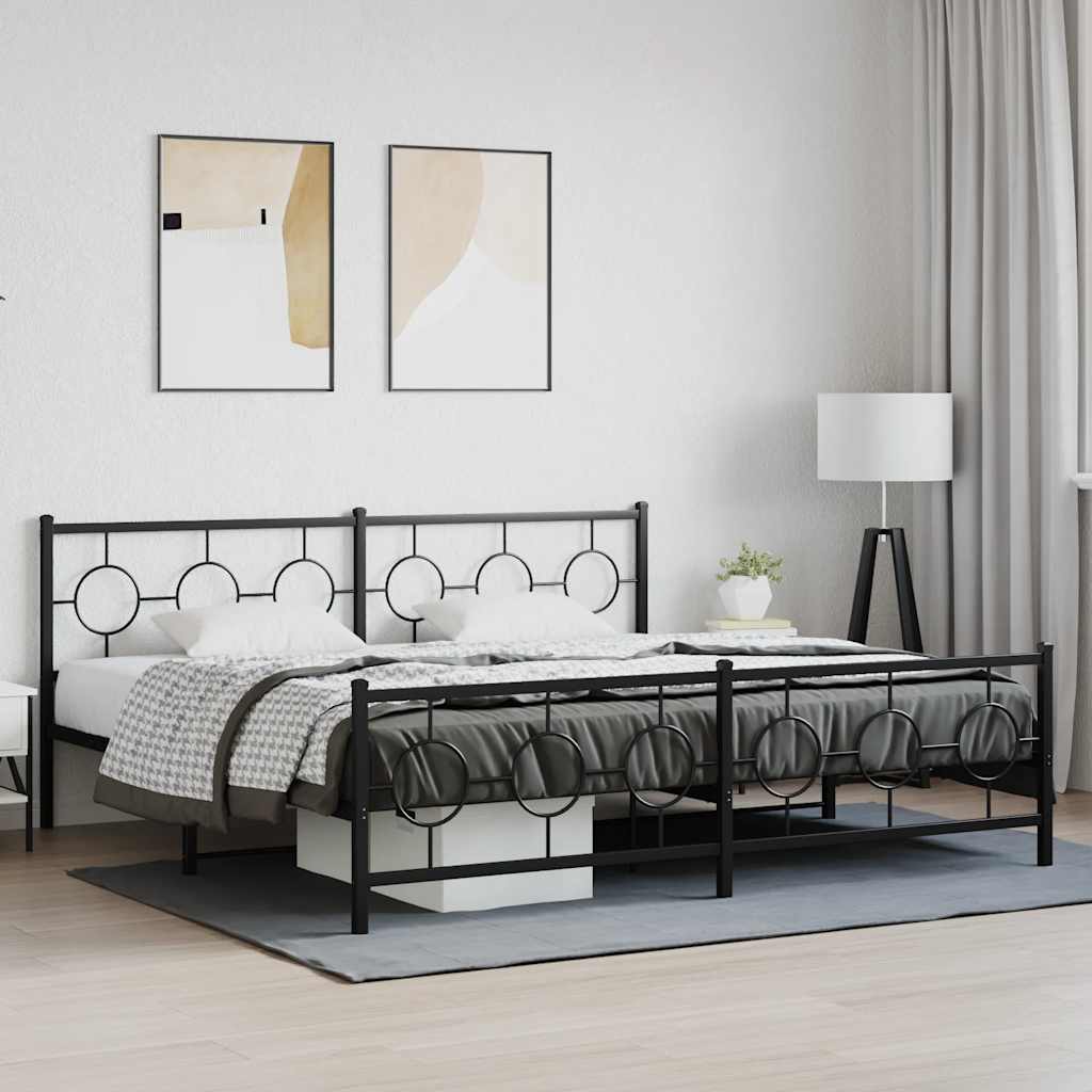 Metal Bed Frame without Mattress with Footboard Black 200x200cm