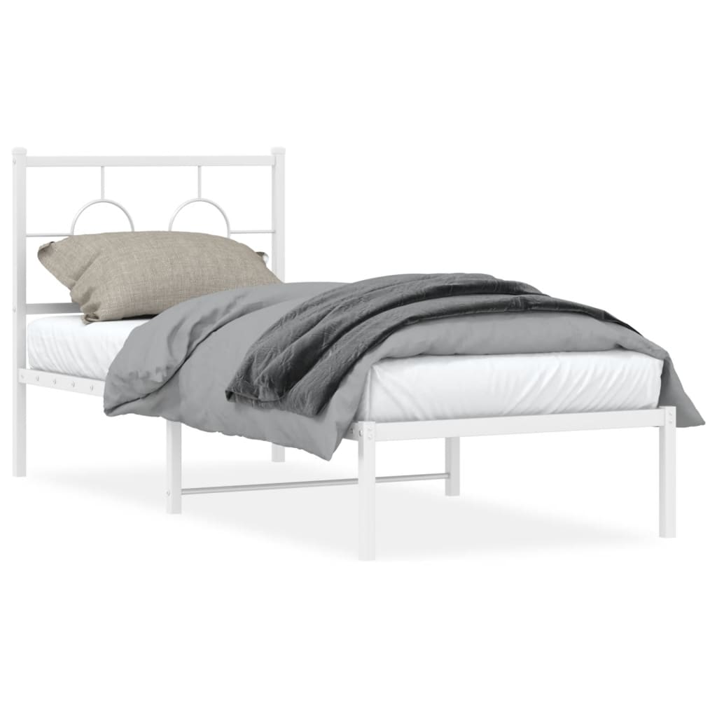 Metal Bed Frame without Mattress with Headboard White 75x190cm