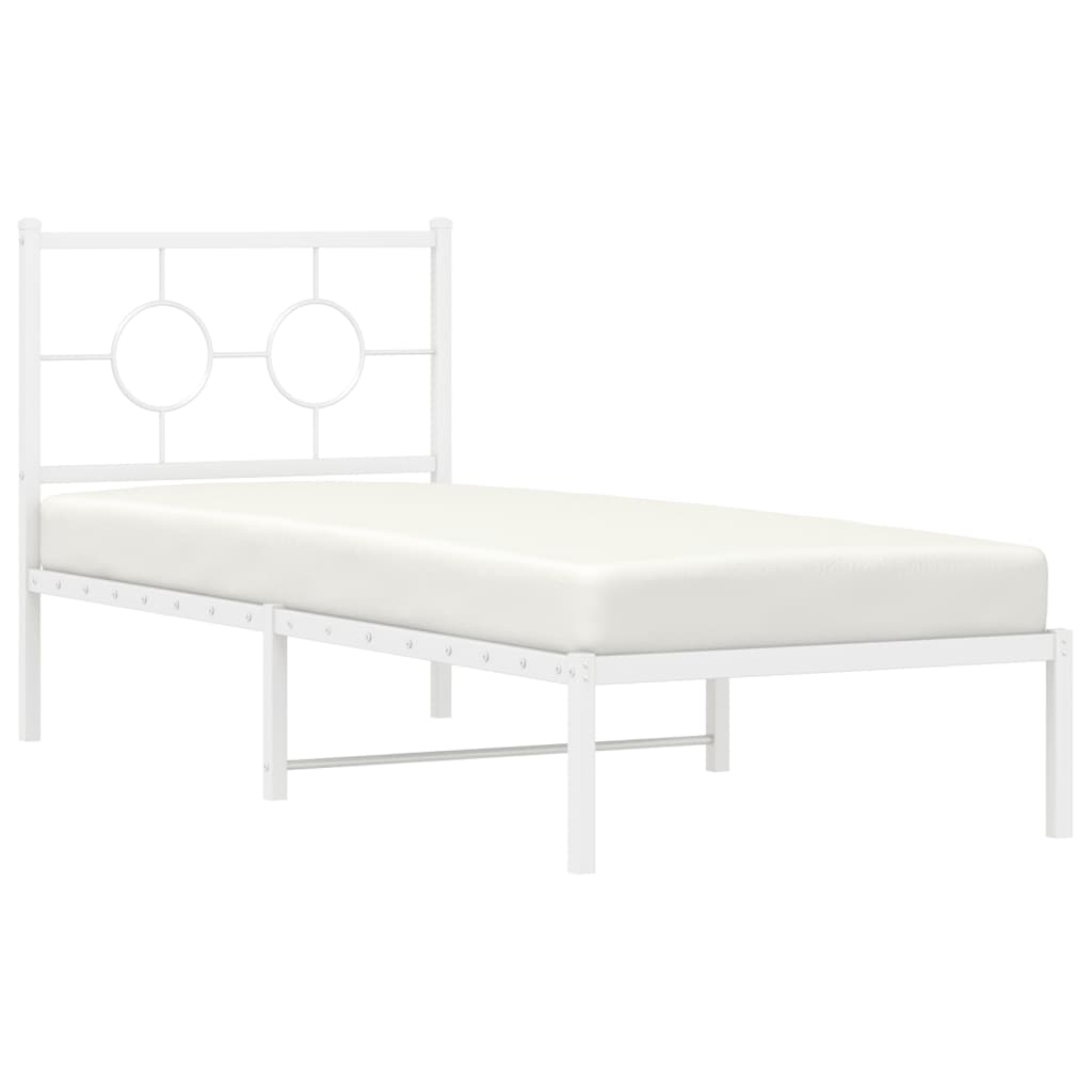 Metal Bed Frame without Mattress with Headboard White 75x190cm
